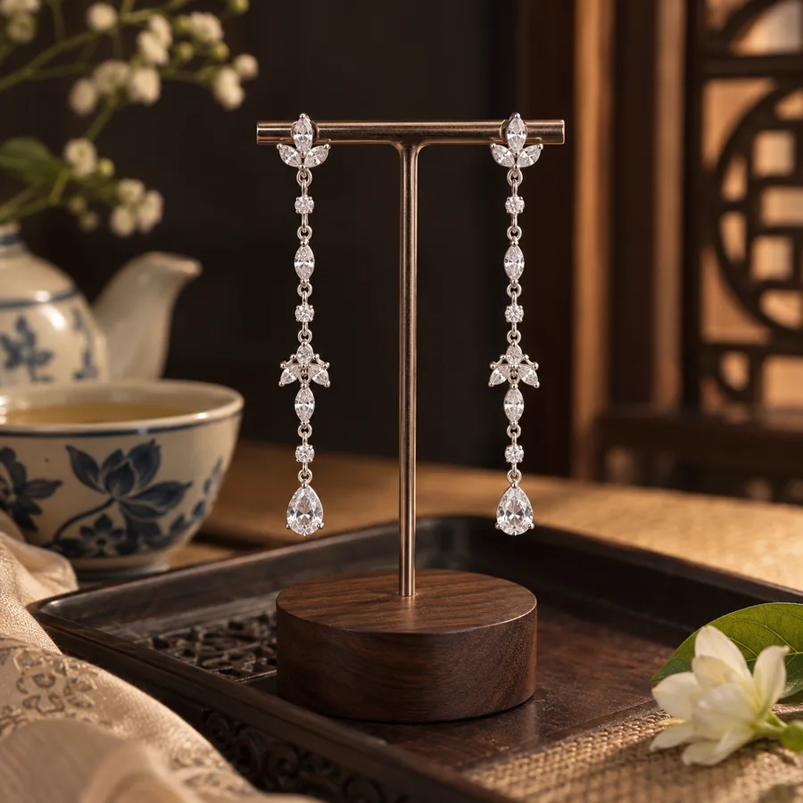 Bông tai bạc 925 dáng dài đính đá