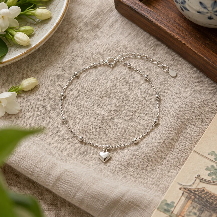 Lắc tay bạc 925 đính charm trái tim