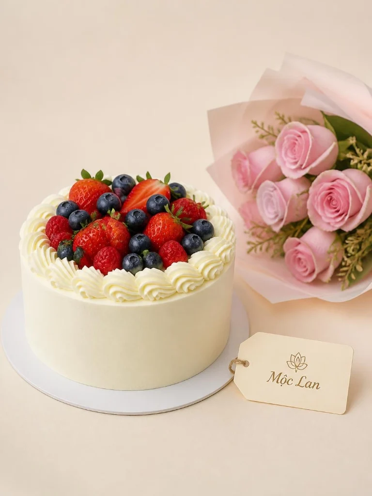 Bánh kem sinh nhật 16 cm kèm hoa