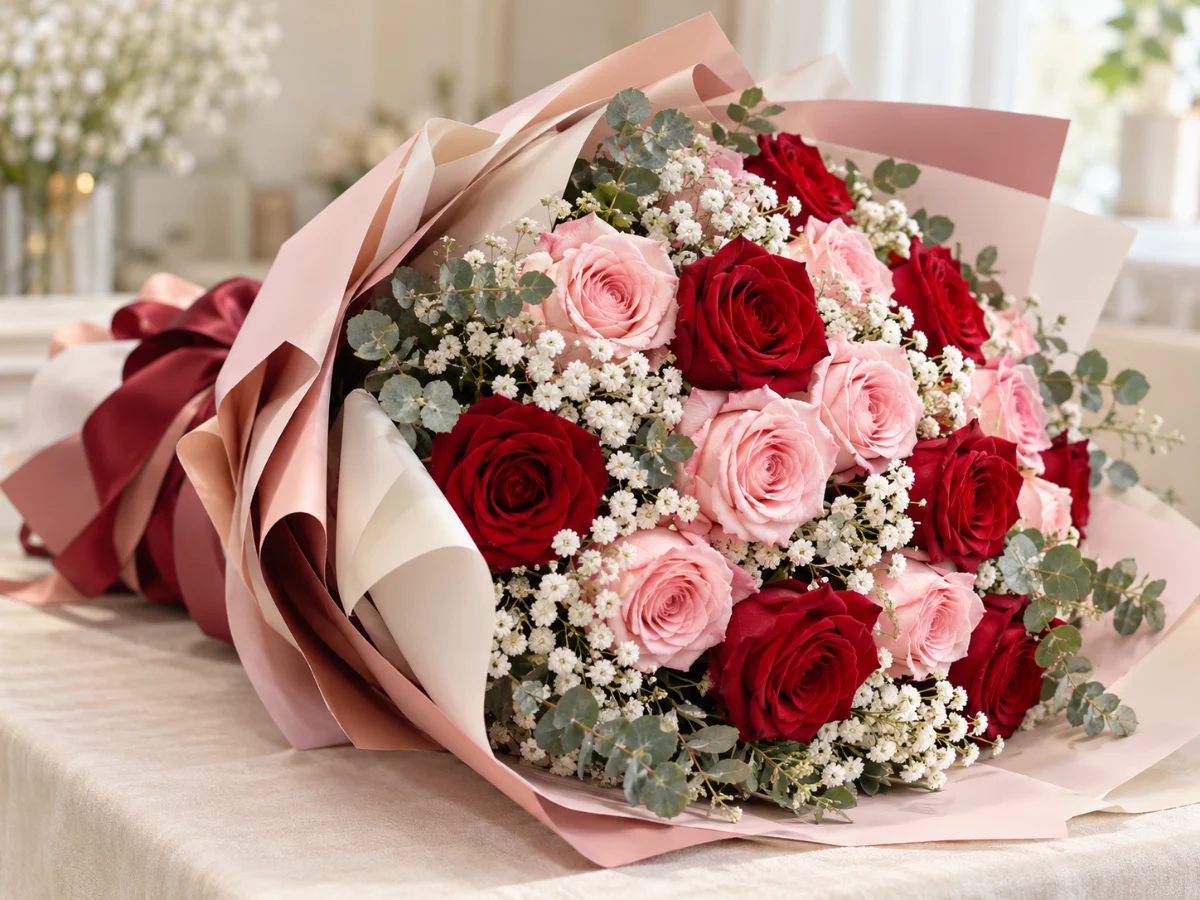 Bó hoa hồng Đà Lạt gói giấy Hàn