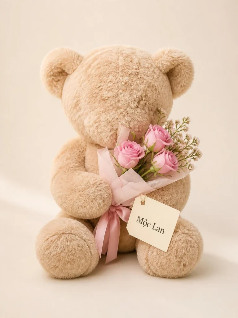 Gấu bông kèm hoa 30 cm