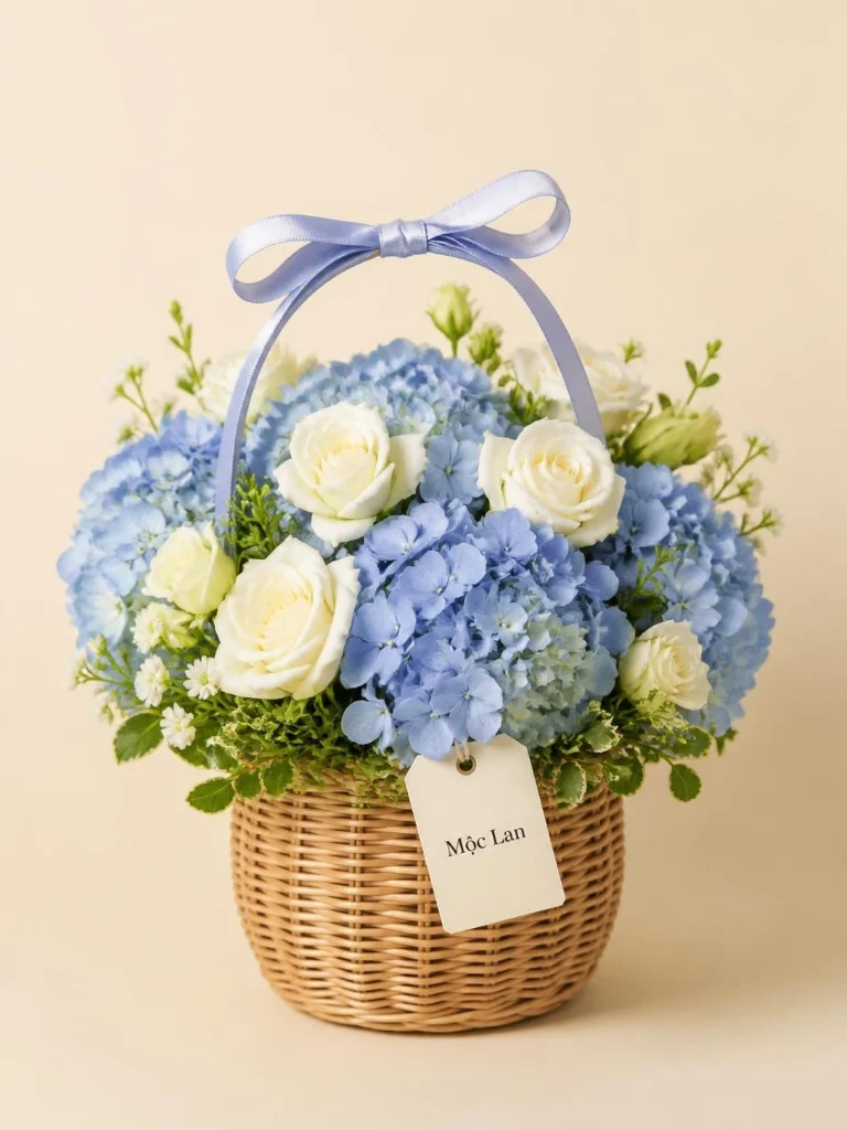 Giỏ hoa cẩm tú cầu xanh