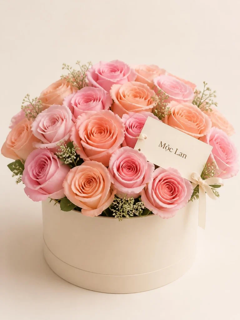 Hộp hoa hồng tròn Pastel Sweet