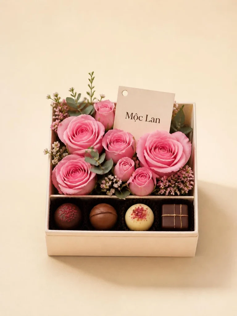Hộp hoa mini kèm socola